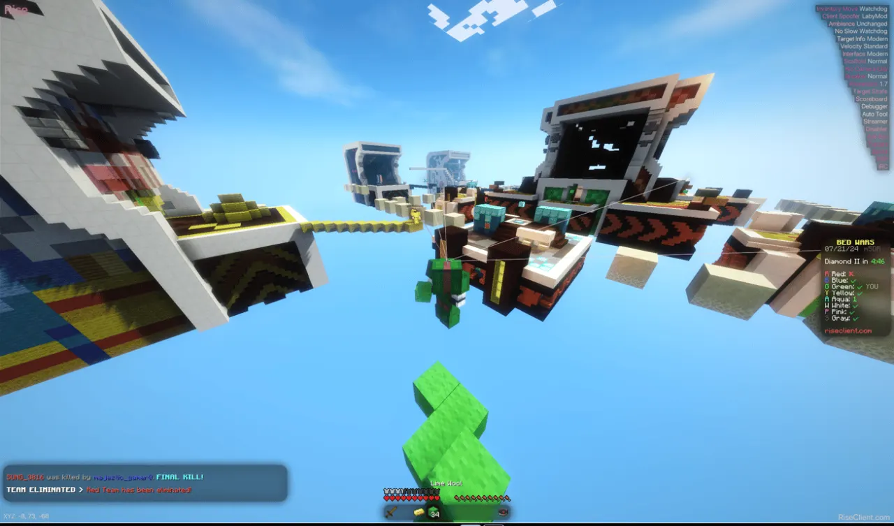 Rise 6 fighting on a Bed Wars island