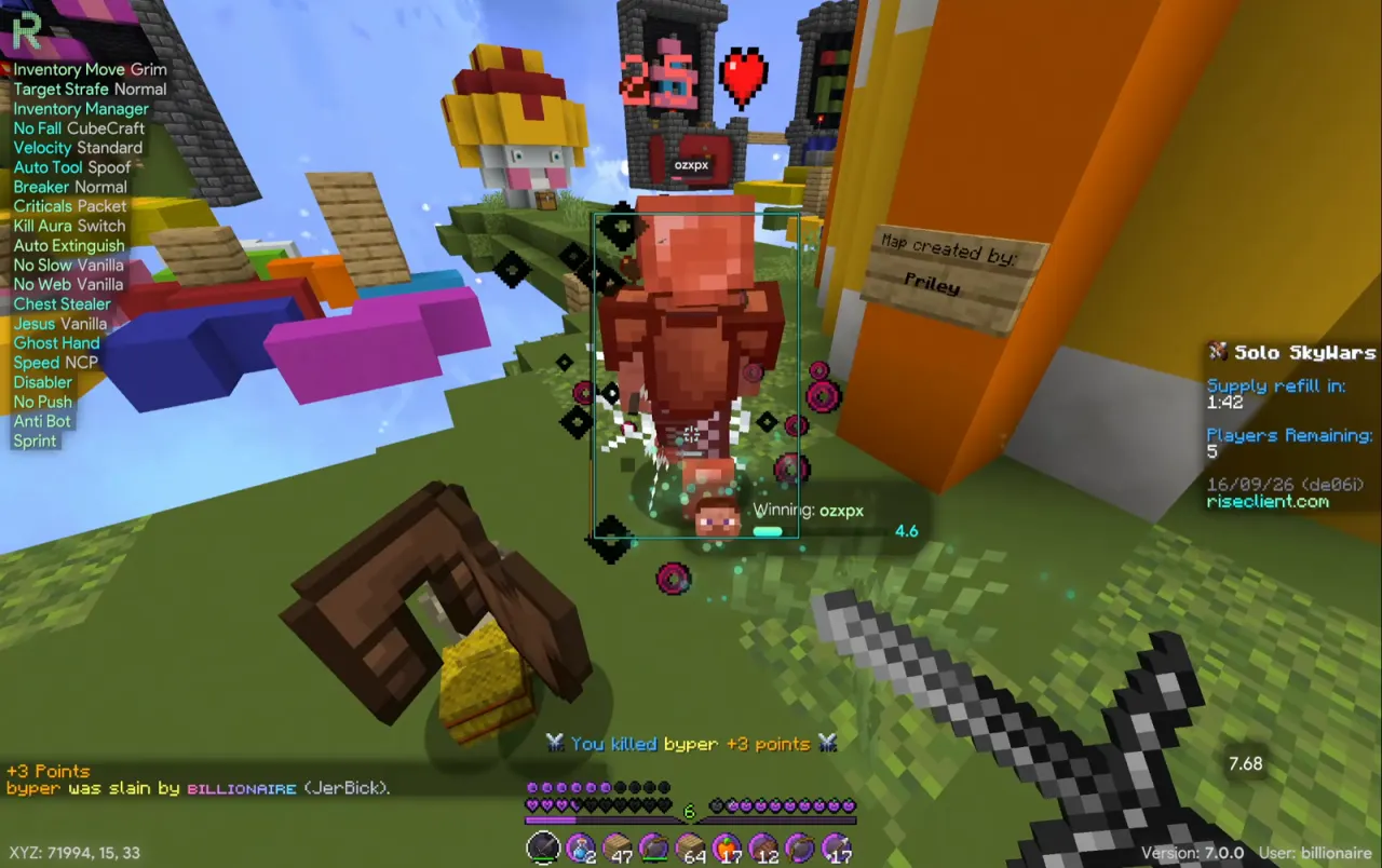 Rise target box on an opponent during Solo SkyWars on CubeCraft